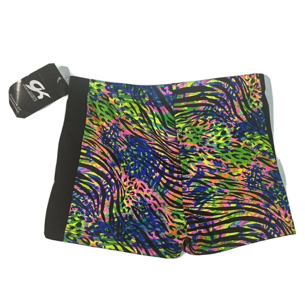 GK Elite Gymnastic Dance Leotard like Shorts‎ Animal Print Multicolor New AL